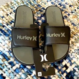 BRAND NEW BLACK MENS HURLEY SLIDES. SIZE 10